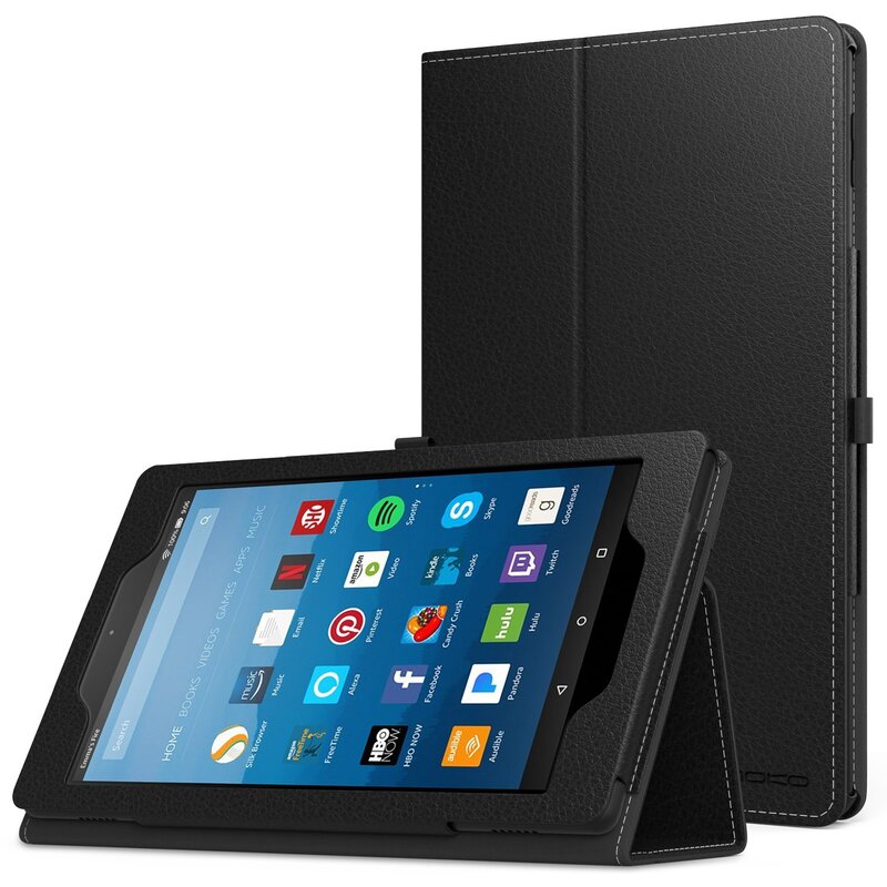 MoKo Case for All-New Amazon Fire HD 8 Tablet (7th/8th Generation, 2017/2018 Release) - Slim Folding Stand Cover for Fire HD 8, BLACK (with Auto Wake/Sleep)